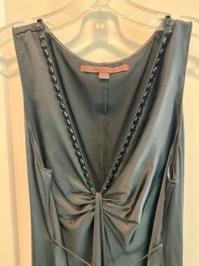 Black Sleeveless V-Neck Silk Midi Dress